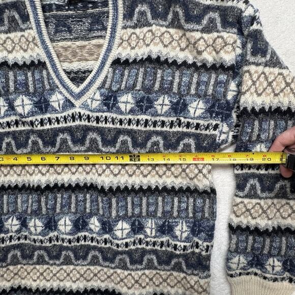 VTG Kay & Kay Prep Shaggy Mohair Alpaca Fair Isle V Neck Sweater Navy Size 42 - Picture 6 of 11